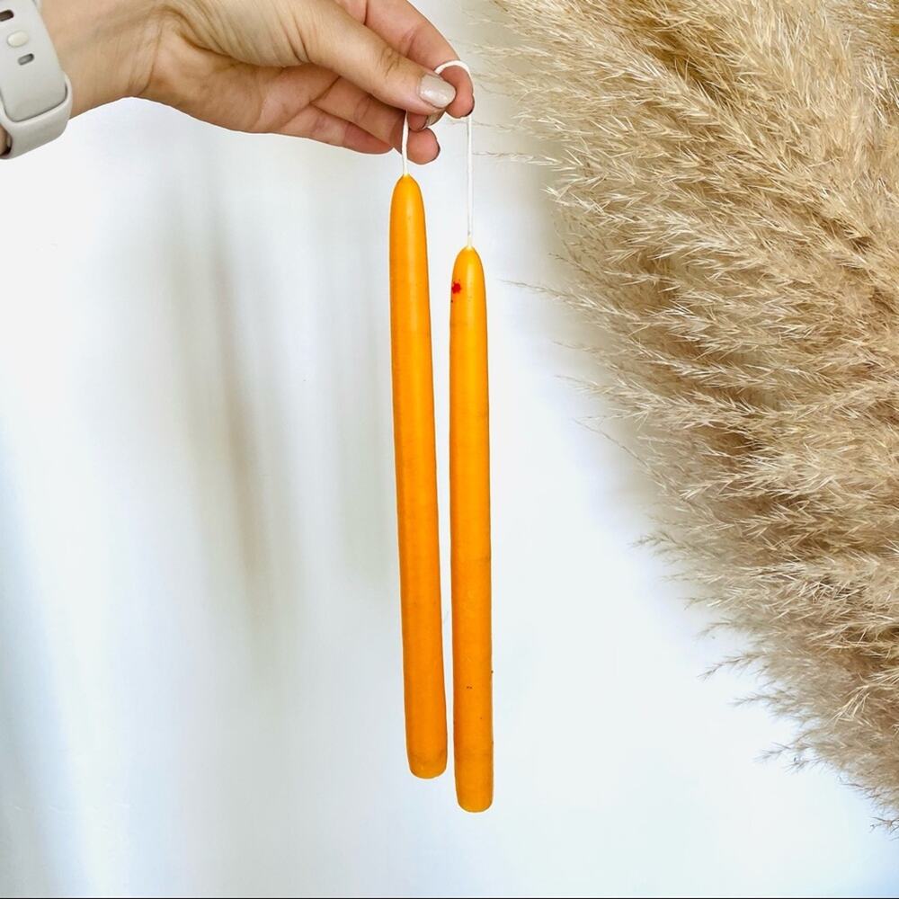NEW ANTHROPOLOGIE Gold Yellow 11” Classic Paraffin Wax Taper Candle Sticks S/2